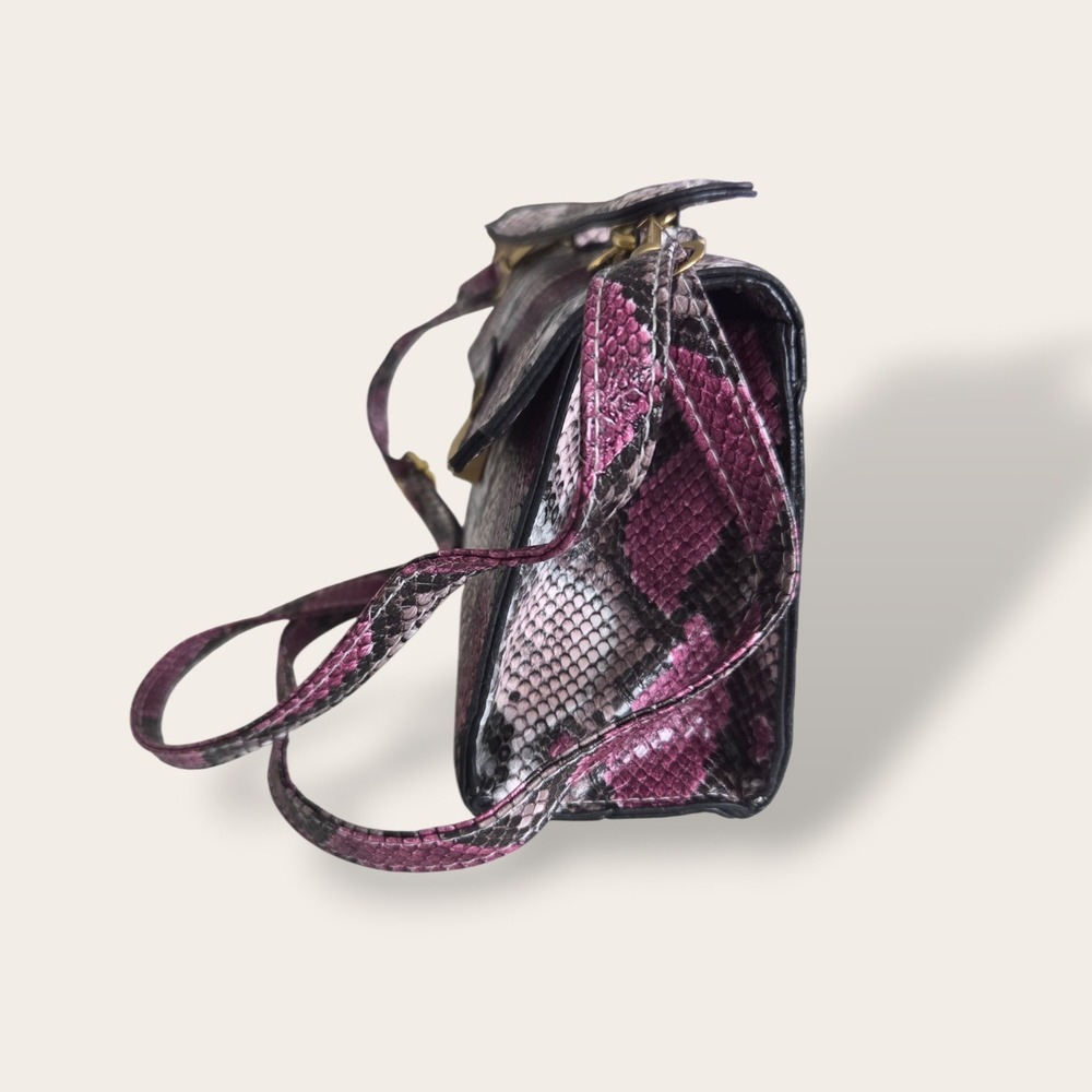 Snakeskin Print Crossbody Bag Purple Grey Faux Leather Gold Hardware Satchel - Picture 5 of 10